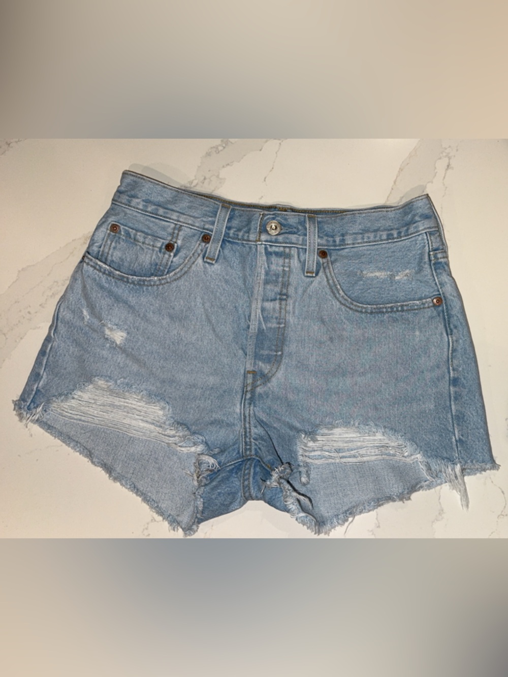 Levi's Light Blue Distressed Denim Cutoff Shorts